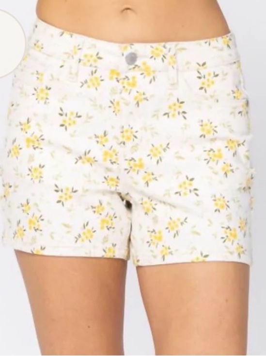 Judy Blue Pants - Judy Blue Floral Print Denim Shorts 1XL NWT Mid Rise Stretch Summer Size 1X NWT